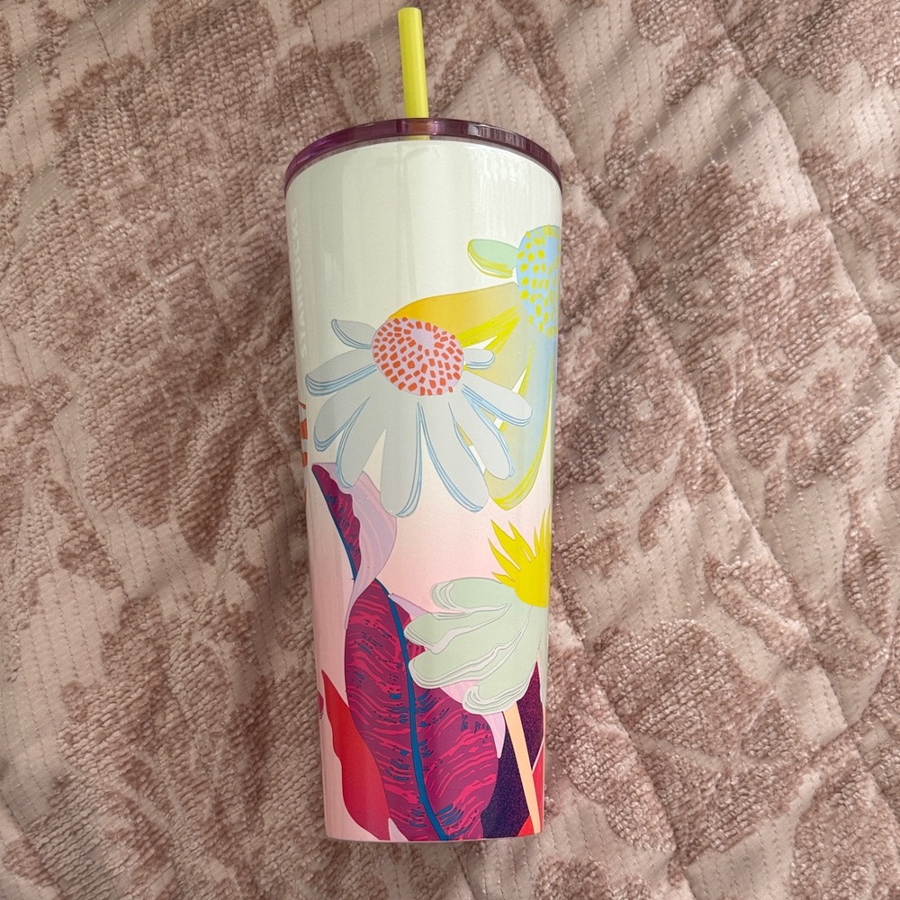 Starbucks Aluminum Floral Tumbler with Straw Venti
